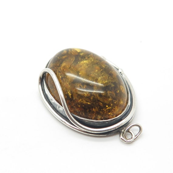 925 Sterling Silver Vintage Real Amber Pendant - image 6
