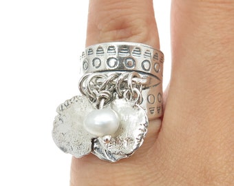 SILPADA 925 Sterling Silver Vintage Real Pearl Cha Cha Ring Size 5.25