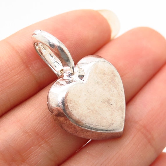 925 Sterling Silver Puffy Heart Design Pendant - image 1