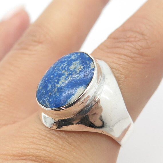 950 Silver Vintage Real Lapis Lazuli Gemstone Rin… - image 2