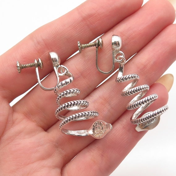 925 Sterling Silver Vintage Mexico Abalone Shell Snake Screw Back Earrings View 2