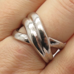 925 Sterling Silver Vintage Crossover Ring Size 7 3/4