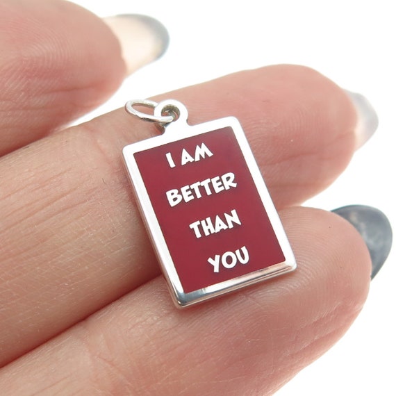 925 Sterling Silver Red Enamel "I Am Better Than … - image 1