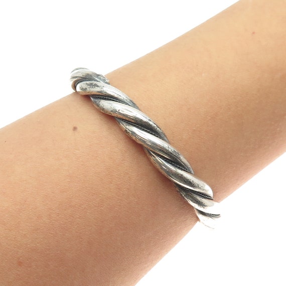 925 Sterling Silver Vintage Twisted Bangle Bracelet 7