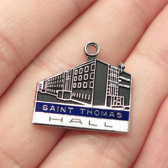 925 Sterling Silver Vintage Kinney Enamel "Saint Thomas Hall" Charm Pendant