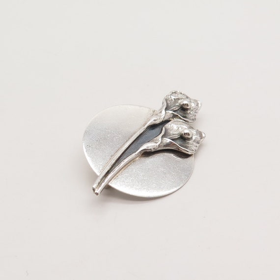 925 Sterling Silver Vintage Lily Floral Pin Brooch - image 4