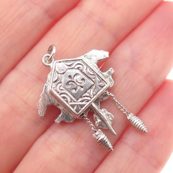 800 Silver Vintage European Cuckoo Clock Mini Charm Pendant View 2