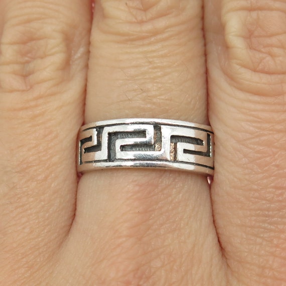 925 Sterling Silver Vintage Greek Maze Band Ring … - image 1