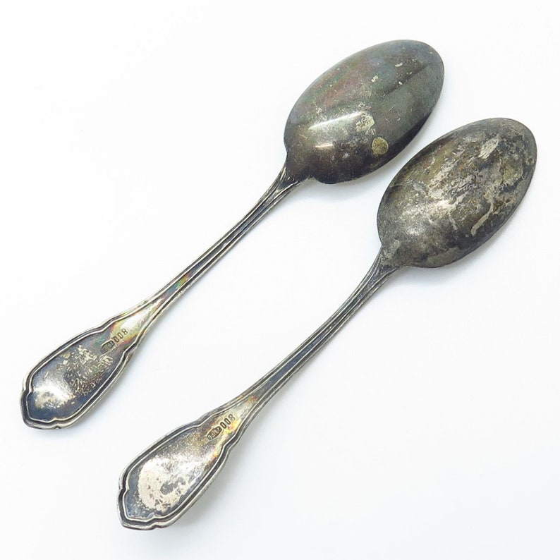 Antique Italy Padova 800 Silver Set Of 2 Demitasse Spoons