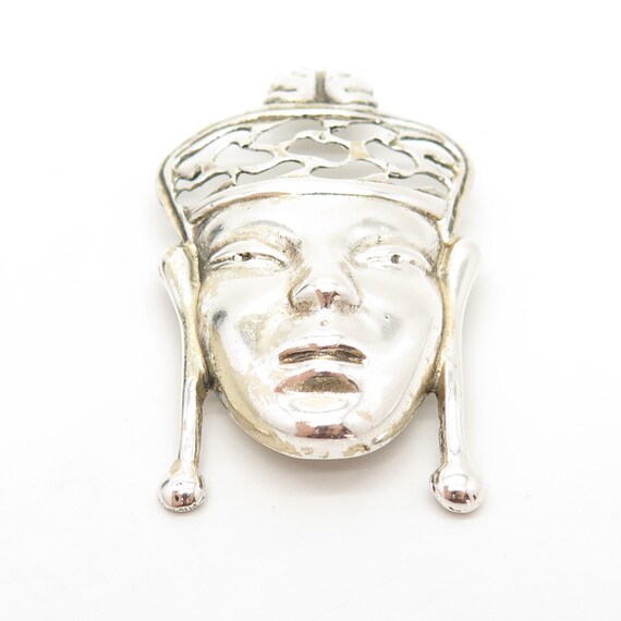 925 Sterling Silver Vintage Tribal God Pin Brooch - image 4