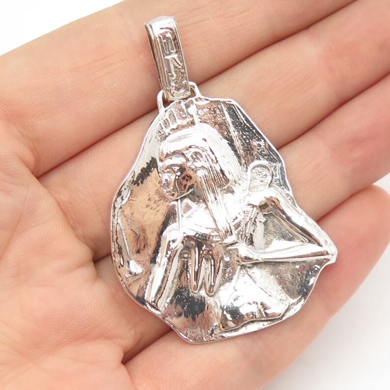 925 Sterling Silver Vintage Egyptian Theme Pendant image 1