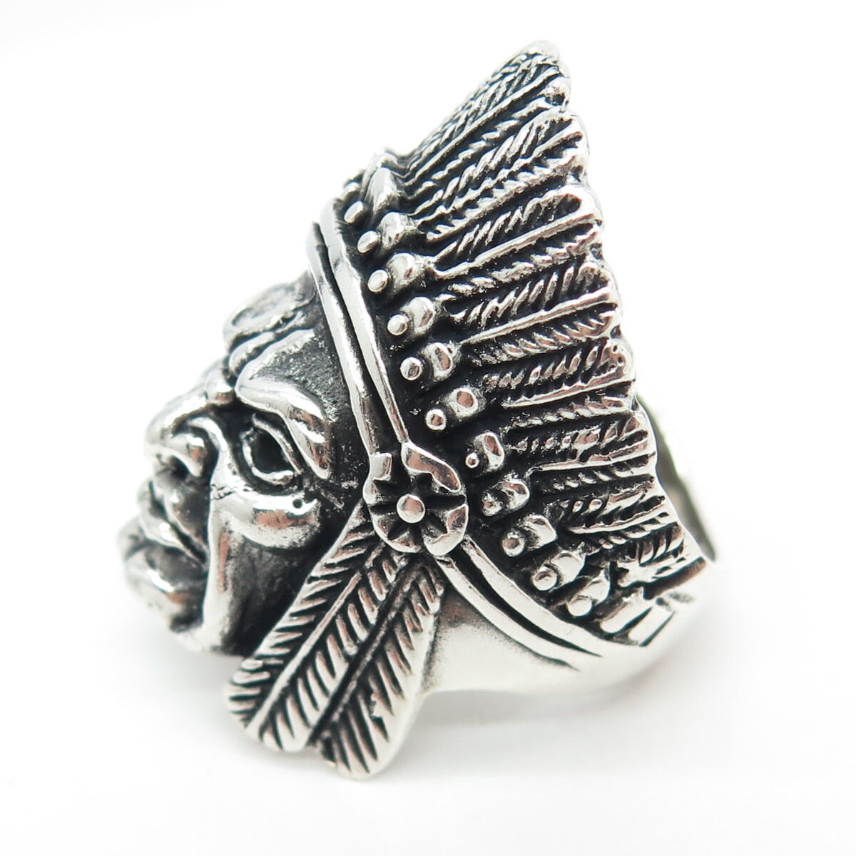 925 Sterling Silver Vintage Indian Chief Tribal Statement Ring 