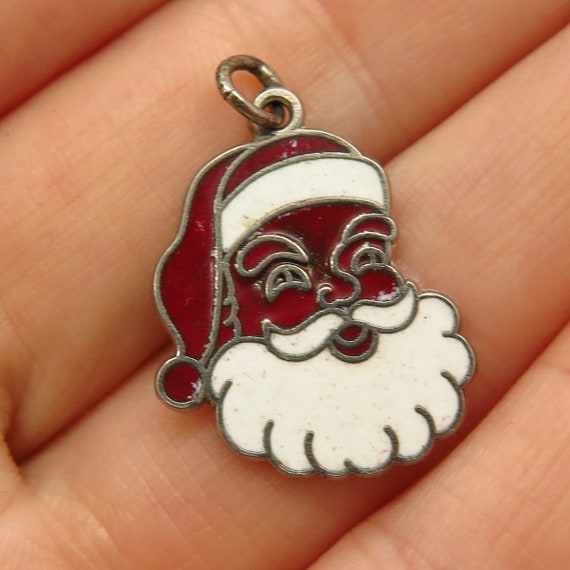 925 Sterling Silver Vintage Enamel Santa Claus Ch… - image 1