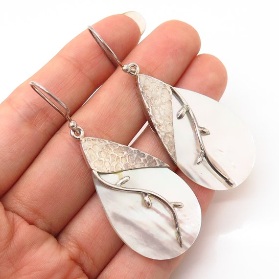 925 Sterling Silver Mother-of-Pearl Hammered Fini… - image 1