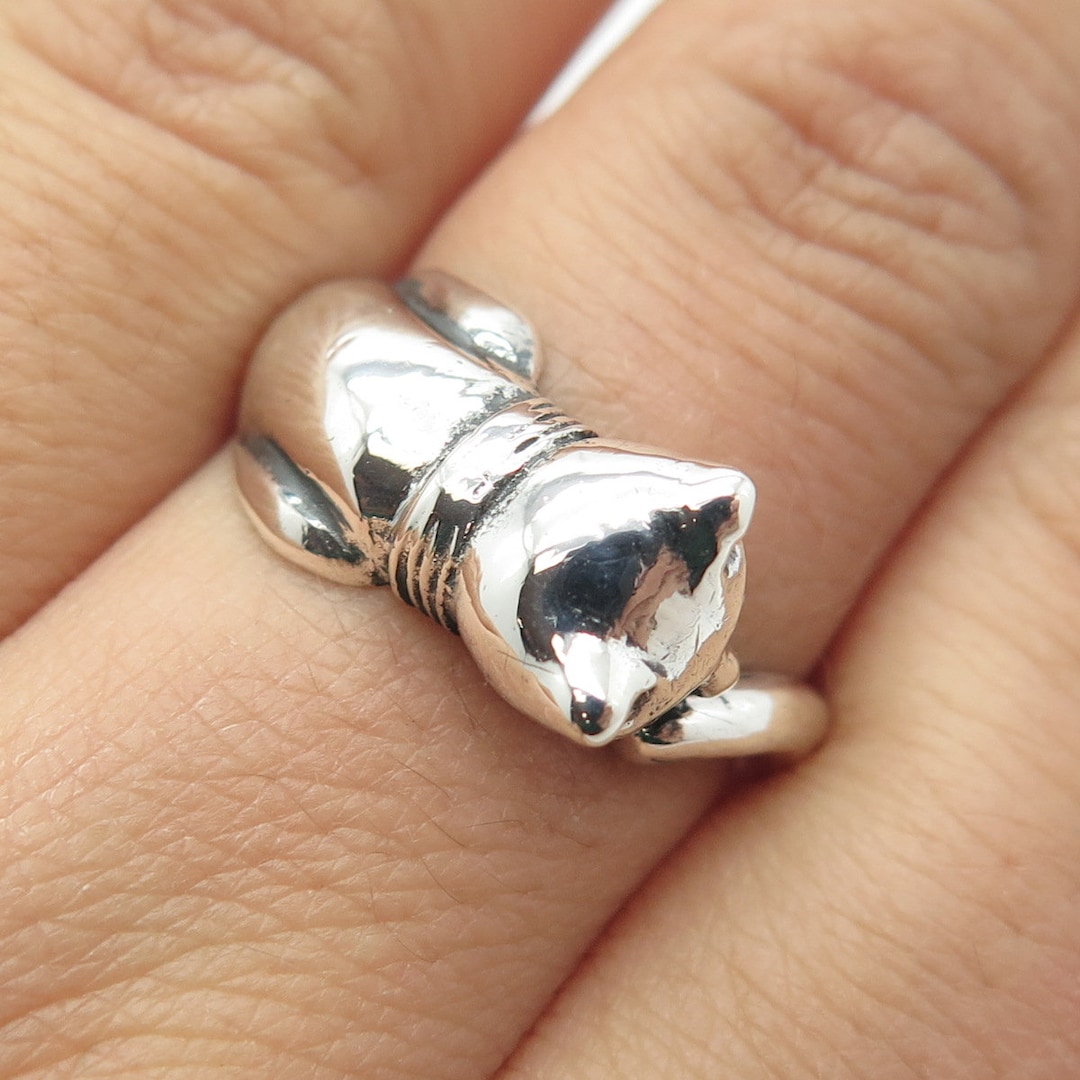 925 Sterling Silver Vintage Cat Ring Size 7.5 Etsy