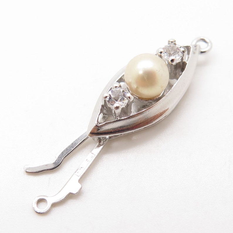 925 Sterling Silver Pearl Imitation C Z Fish Hook Lock