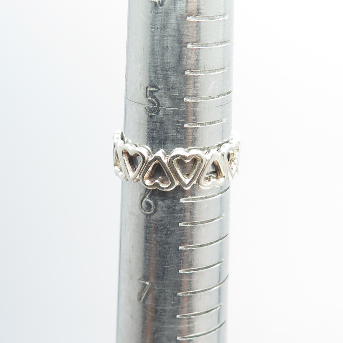 925 Sterling Silver Vintage All Around Heart Link Band Ring Size