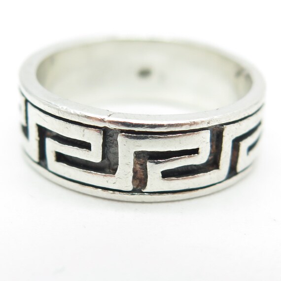 925 Sterling Silver Vintage Greek Maze Band Ring … - image 3