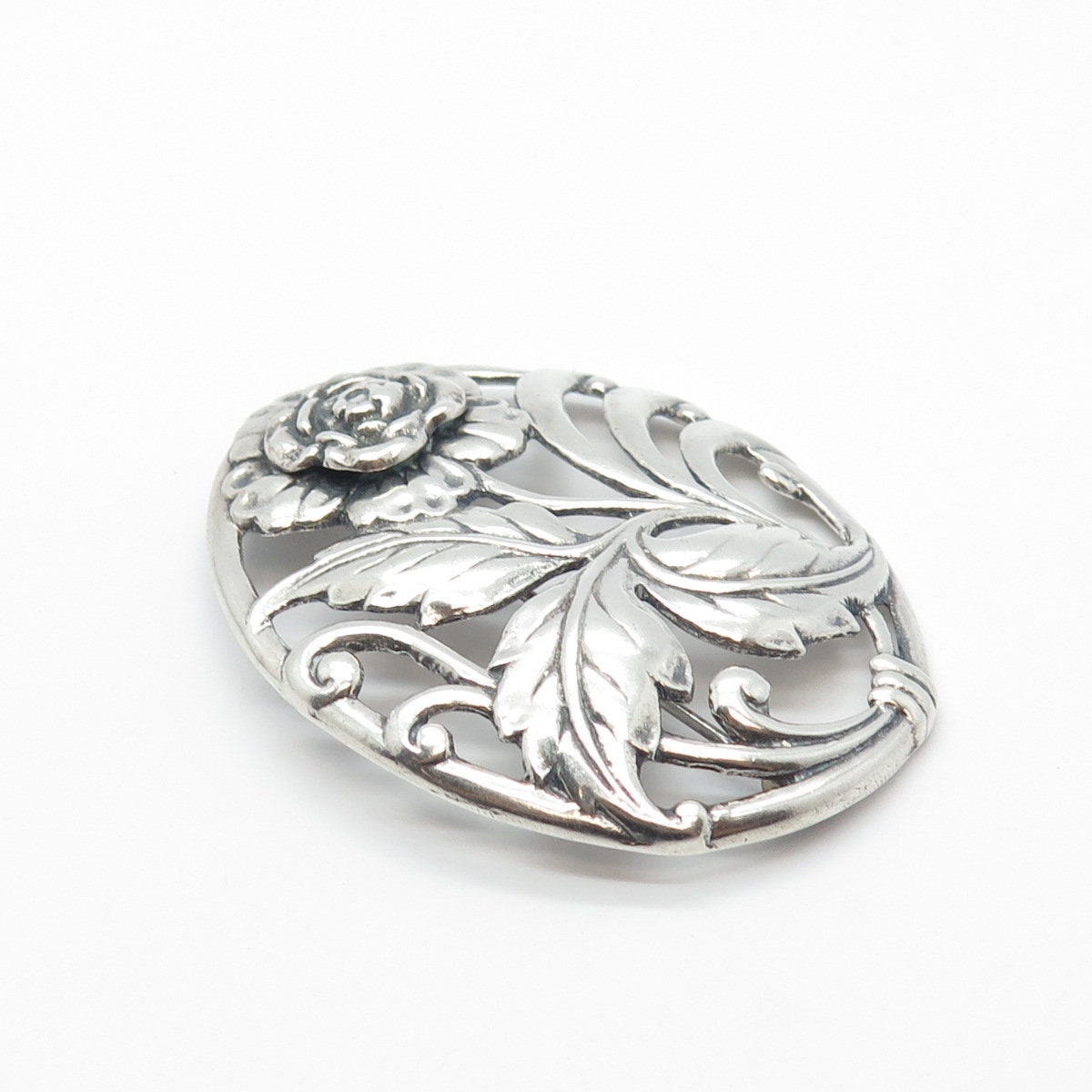 925 Sterling Silver Vintage Oval Floral Pin Brooch - Etsy display picture 1