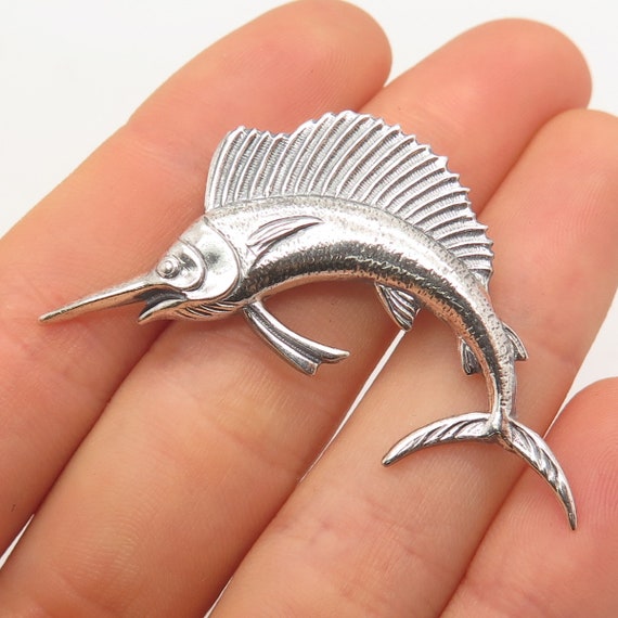 925 Sterling Silver Vintage Sailfish Pin Brooch - image 1