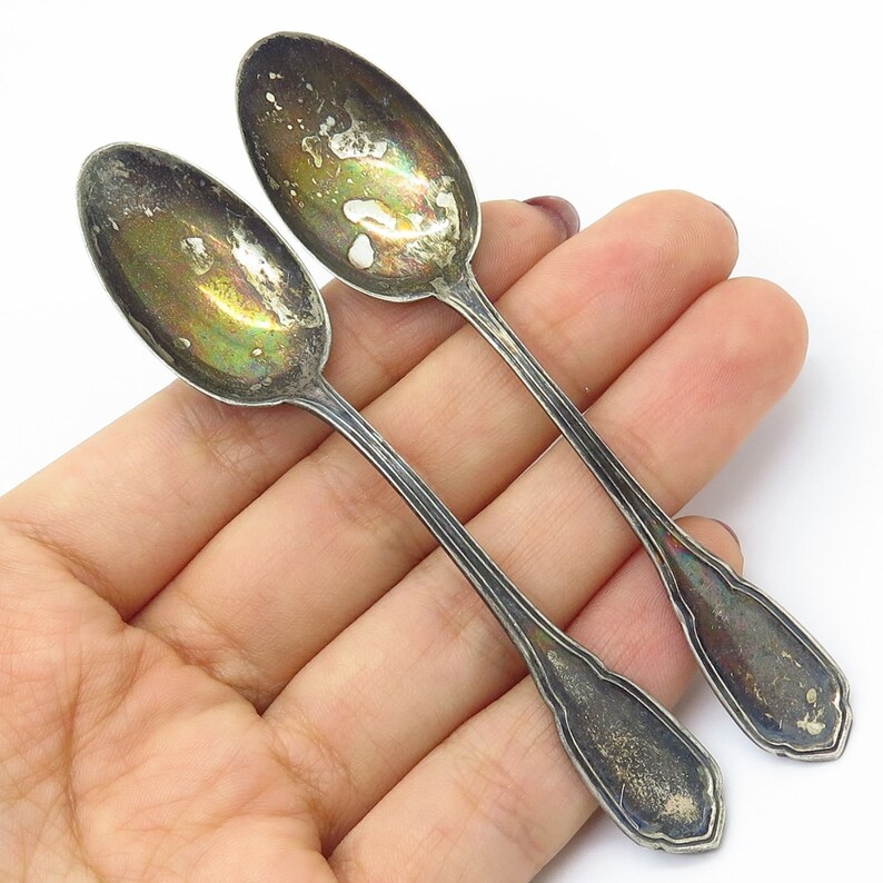 Antique Italy Padova 800 Silver Set Of 2 Demitasse Spoons