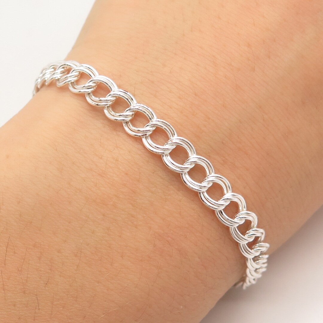 925 Sterling Silver Vintage Italy SU Cable Link Bracelet 6.75