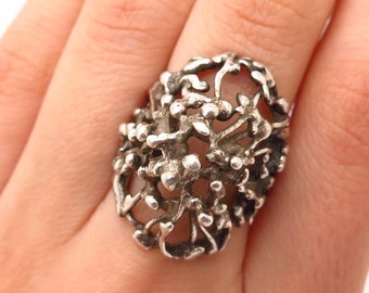 925 Sterling Silver Vintage Israel Brutalist Design Ring Size 6