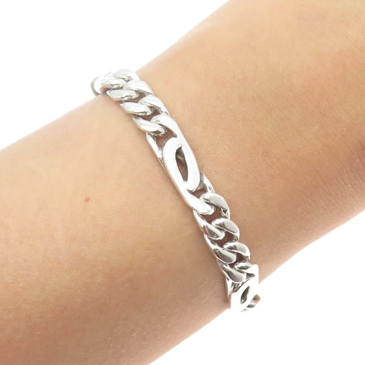925 Sterling Silver Vintage Mexico Figaro Link Bracelet 7.75