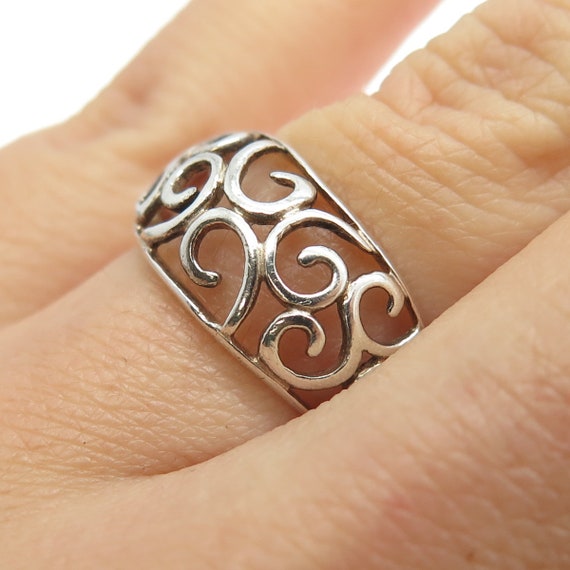 925 Sterling Silver Vintage Ornate Swirl Ring Siz… - image 2