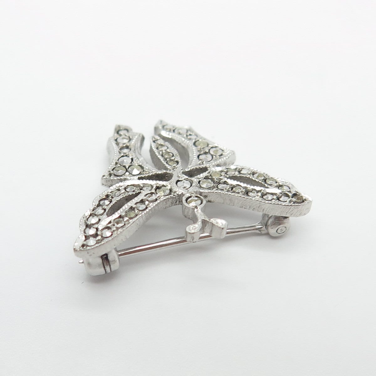 925 Sterling Silver Vintage Real Marcasite Gem Butterfly Pin Brooch 925 Sterling Silver Vintage Real Marcasite Gem Butterfly Pin  main image 4