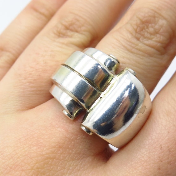 925 Sterling Silver Vintage Modernist Wide Ring S… - image 1