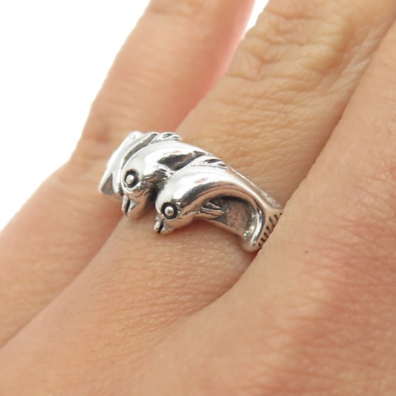 925 Sterling Silver Vintage Friendly Dolphin and … - image 2