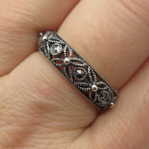 925 Sterling Silver Vintage Cutout Floral Ring Size 7 1/4