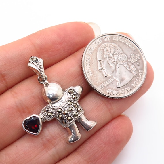 925 Sterling Silver Real Red Garnet and Marcasite… - image 3