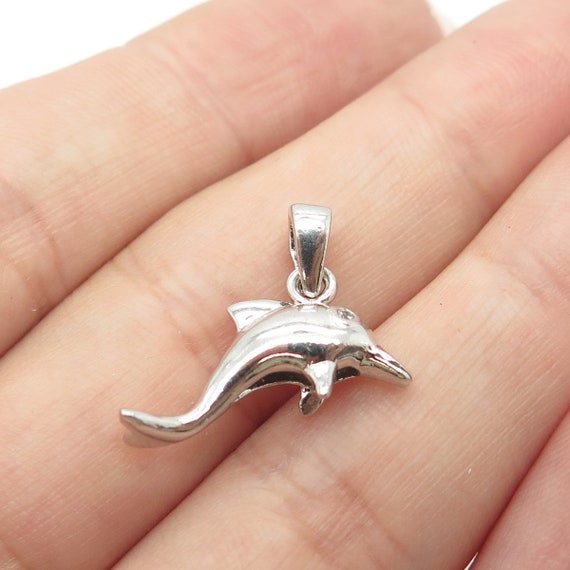 925 Sterling Silver C Z 3D Jumping Dolphin Pendan… - image 1