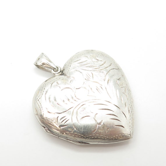 925 Sterling Silver Vintage Etched Heart Locket P… - image 5