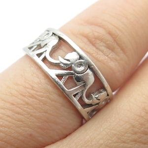 925 Sterling Silver Vintage Elephant For Good Luck Band Ring Size 5.5