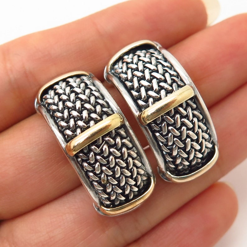 925 Sterling Silver 18K Italy Woven Design Earrings