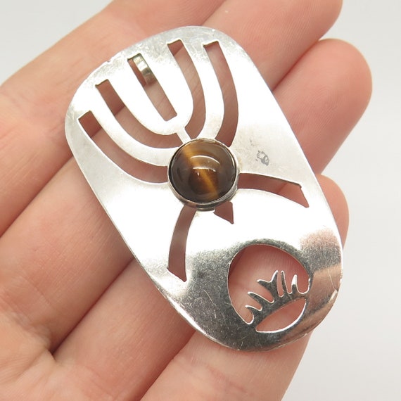 925 Sterling Silver Vintage Tiger Eye Gem Menorah… - image 1