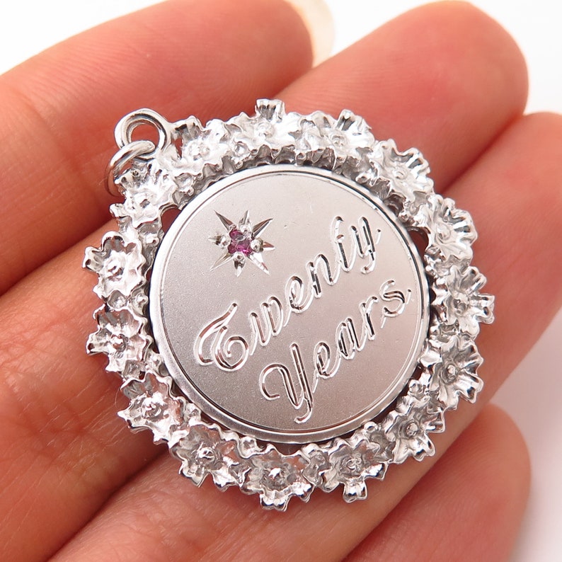 925 Sterling Silver Vintage Anson Real Ruby Gem Twenty Years Charm Pendant