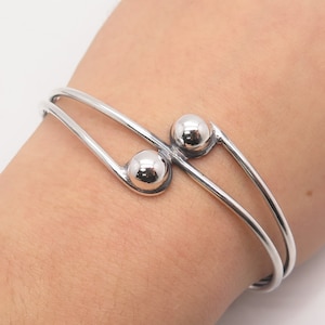 925 Sterling Silver Vintage Beaded Adjustable Cuff Bracelet 6.75&quot;