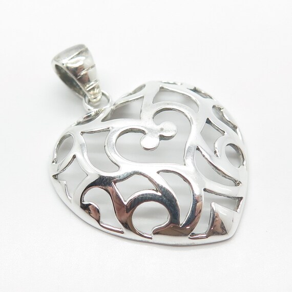 925 Sterling Silver Vintage Ornate Heart Pendant - image 3