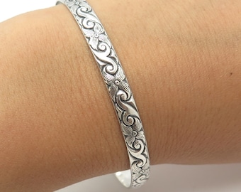 925 Sterling Silver Antique Art Deco Danecraft Scroll Floral Bangle Bracelet 8"