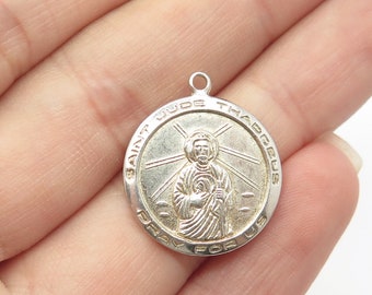 925 Sterling Silver Vintage Chapel Ster Saint Jude Thaddeus Pray For Us Pendant