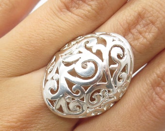 925 Sterling Silver Vintage Ornate Swirl Ring Size 7