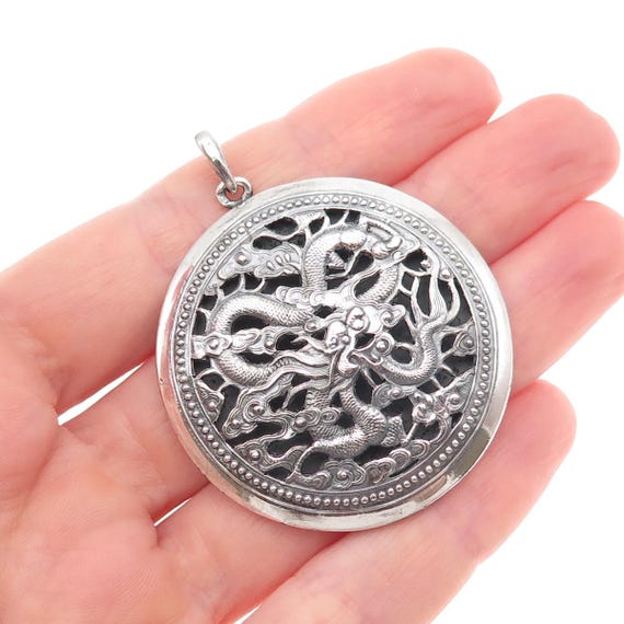 Ho Chi Minh 900 Silver Vintage Vietnam Dragon Oxidized Pendant