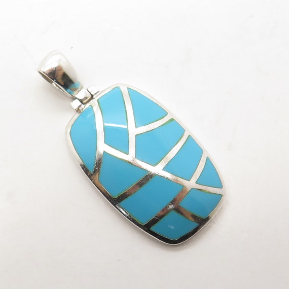 925 Sterling Silver Vintage Real Turquoise Pendant - image 4