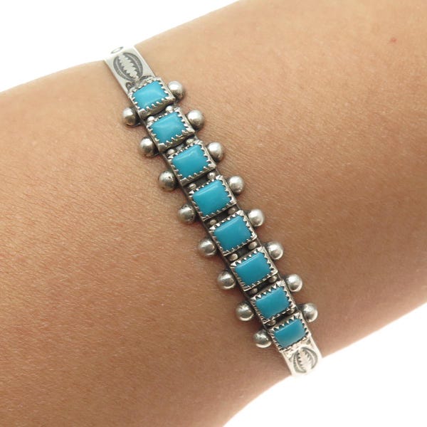 BELL TRADING POST Old Pawn 925 Sterling Bisbee Turquoise Adjustable Bracelet 6"
