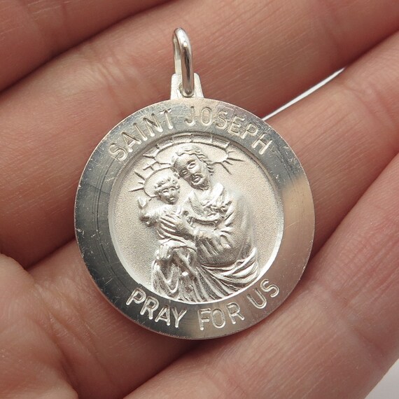 Sterling Silver St. Joseph 'Pray For Us' Round Charm Pendant - Religious Jewelry