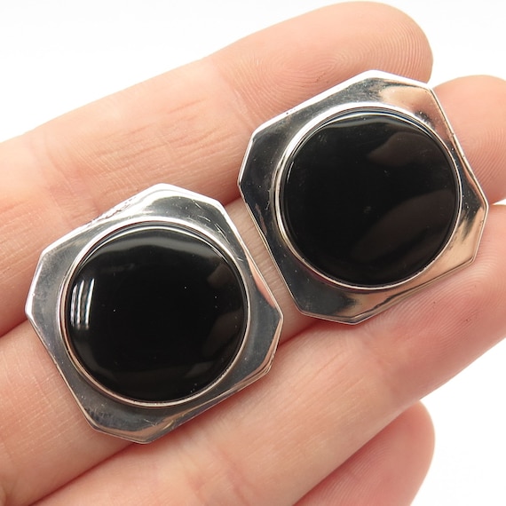 925 Sterling Silver Vintage Real Black Onyx Gem S… - image 1